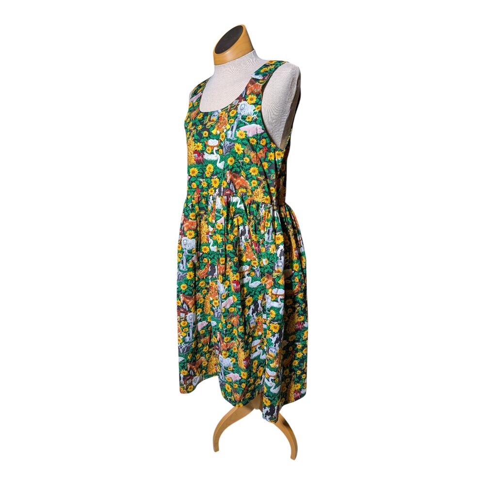 Vtg 1990s Babies N Bows Green Farm Animal Sunflower Print Midi Dress Sz 11 12